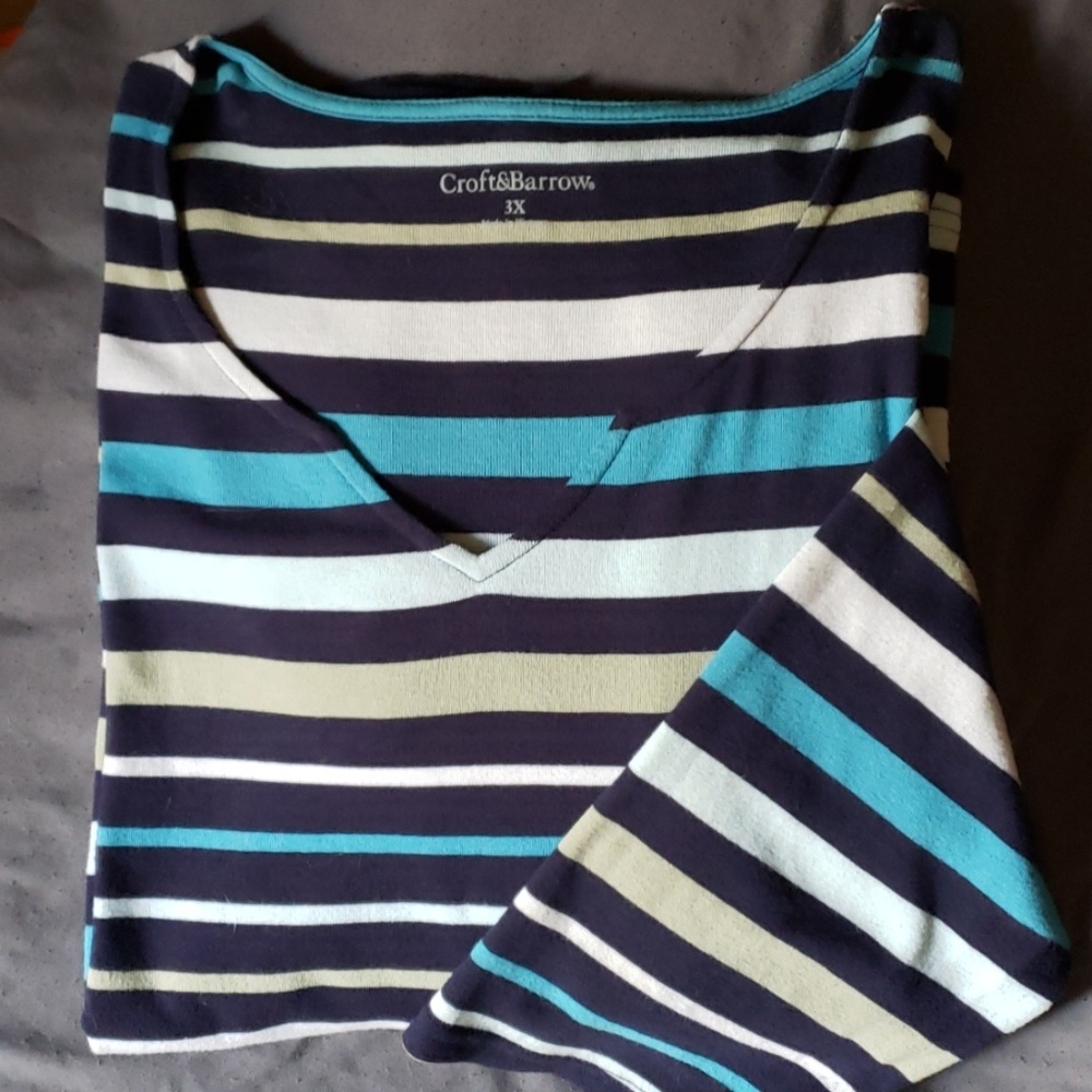 PLUS Croft & Barrow Striped 3/4 Sleeve